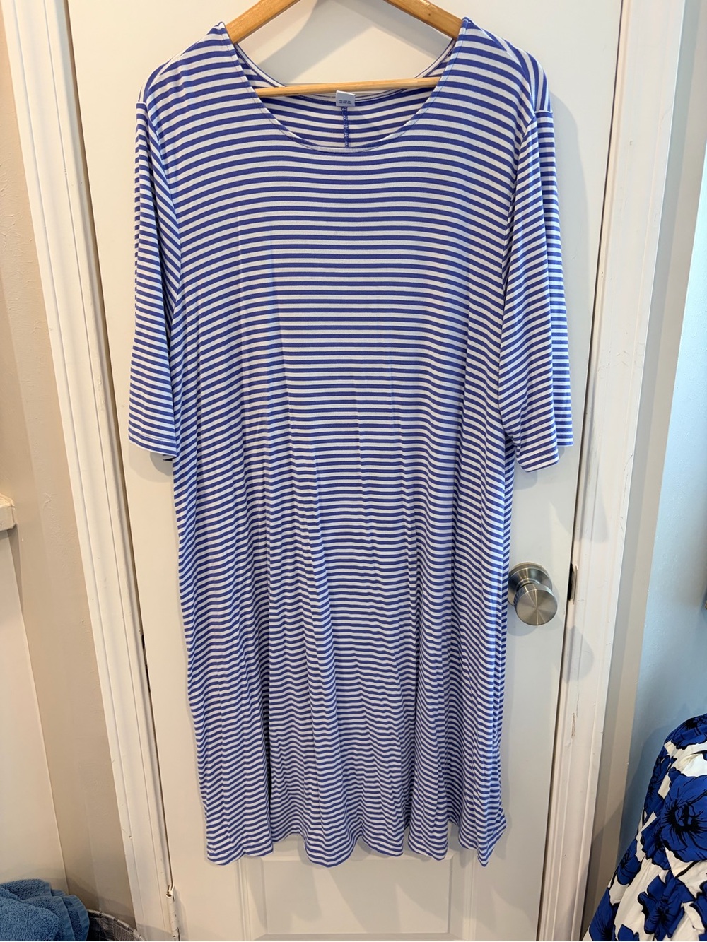 Old Navy Blue and White Striped Relaxed Midi Dress XXL Tall